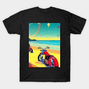 COOL CLASSIC RETRO STYLE MOTORCYCLES ON A BEACH T-Shirt